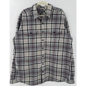 Eddie Bauer Mens Gray Plaid Flannel Classic Fit Cotton Button Down Shirt XLT
